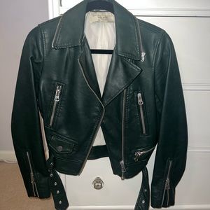 Zara Green Faux Leather Moto Jacket
